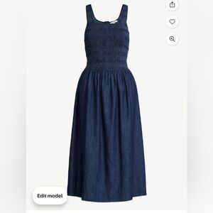 NWT Sleeveless Smocked Cotton Midi Dress Denim Blue Large Fit & Flare Square N.